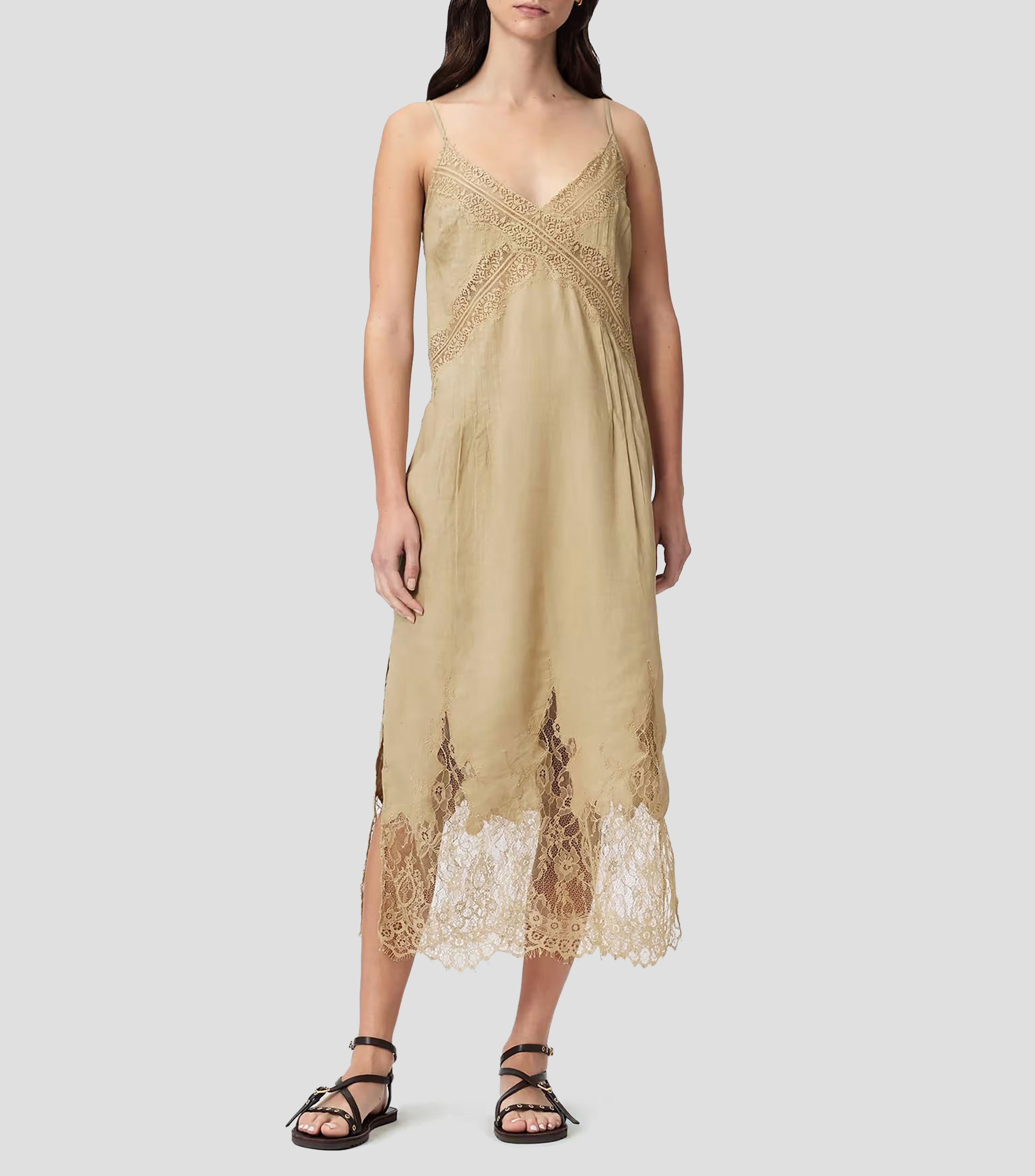 Vestido midi liso con detalle decorativo Mujer